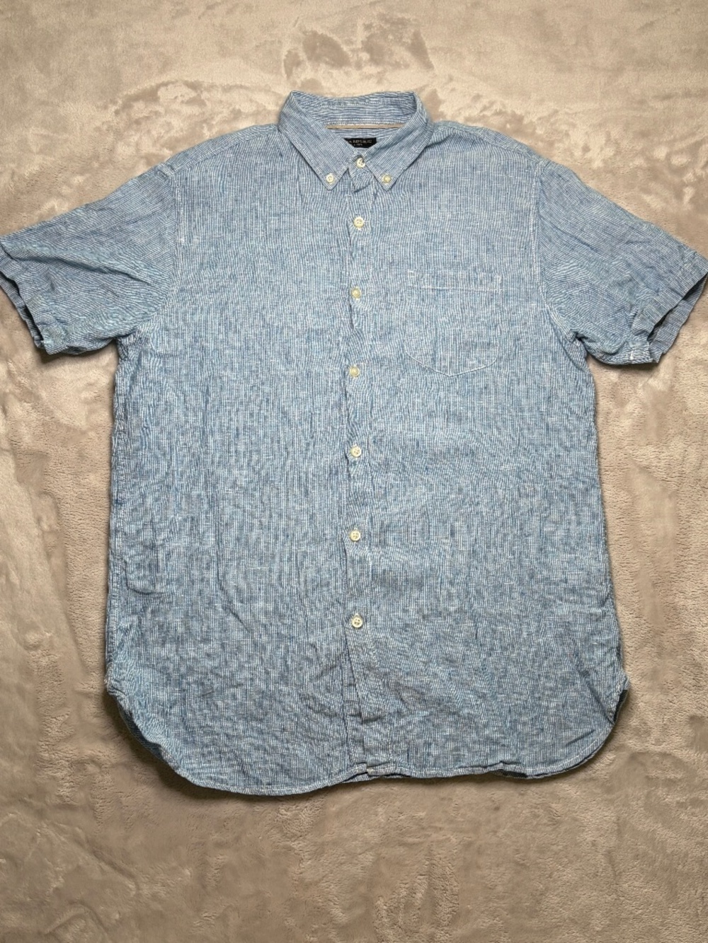 Banana Republic Button Down Shirt Mens M Blue 100% Linen Camden Fit Beach Preppy